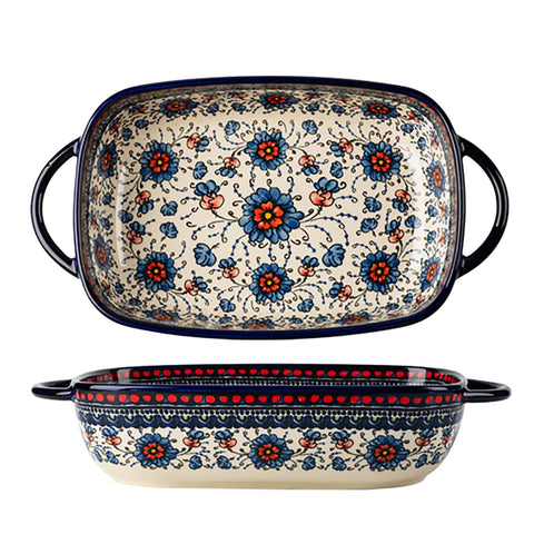 Bicuzat bandeja cerámica vintage con diseño floral, ideal para hornear y servir con estilo