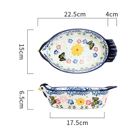 Bicuzat cazuela cerámica con diseño mariposas, perfecta para guisos y presentaciones elegantes.