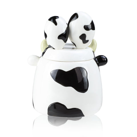 Conjunto Bicuzat de medidas con taza cerámica y diseño vaca decorativo para repostería.