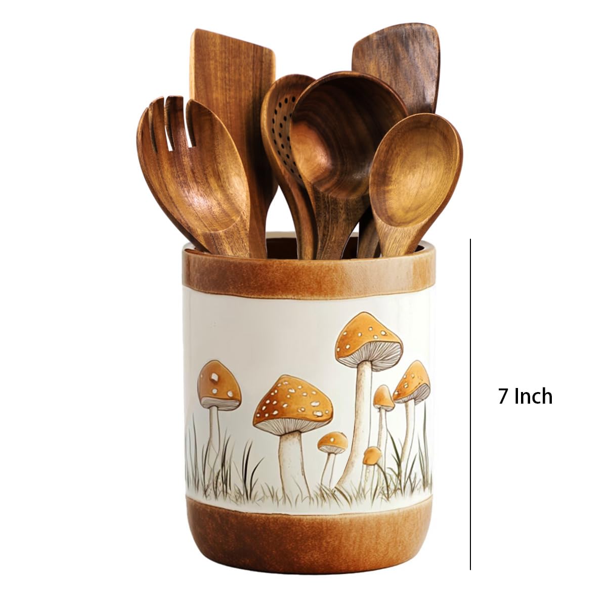 Bicuzat organizador-utensilios cerámico, hongo-marrón, perfecto para mantener la encimera ordenada.