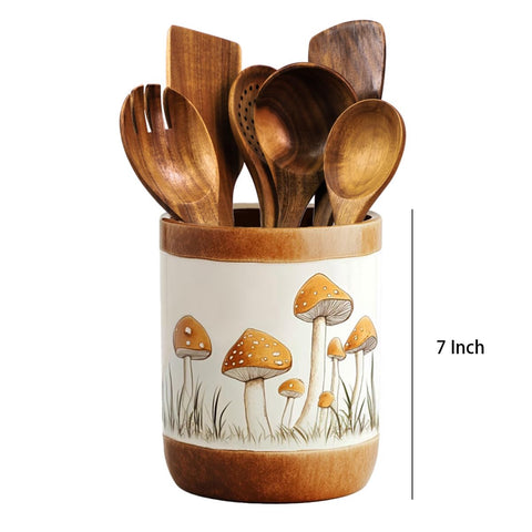 Bicuzat organizador-utensilios cerámico, hongo-marrón, perfecto para mantener la encimera ordenada.
