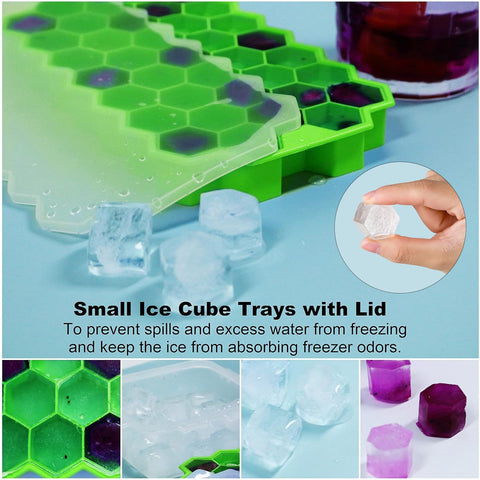 BIDFUL bandeja de hielo 37 celdas con tapa, ideal para café frío y bebidas.