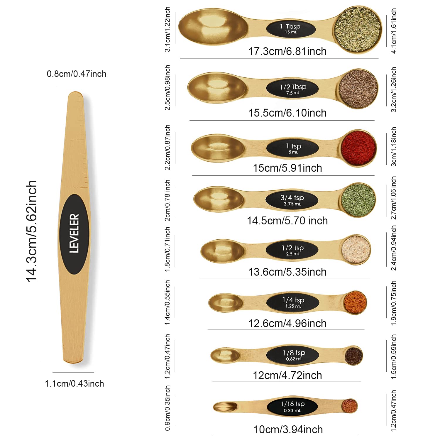 Bidful cucharas de dos caras con diseño ovalado para tarros estrechos.