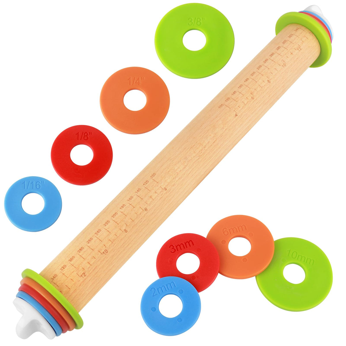 Bidful rodillo de madera con anillos de grosor ofrece control de la masa.
