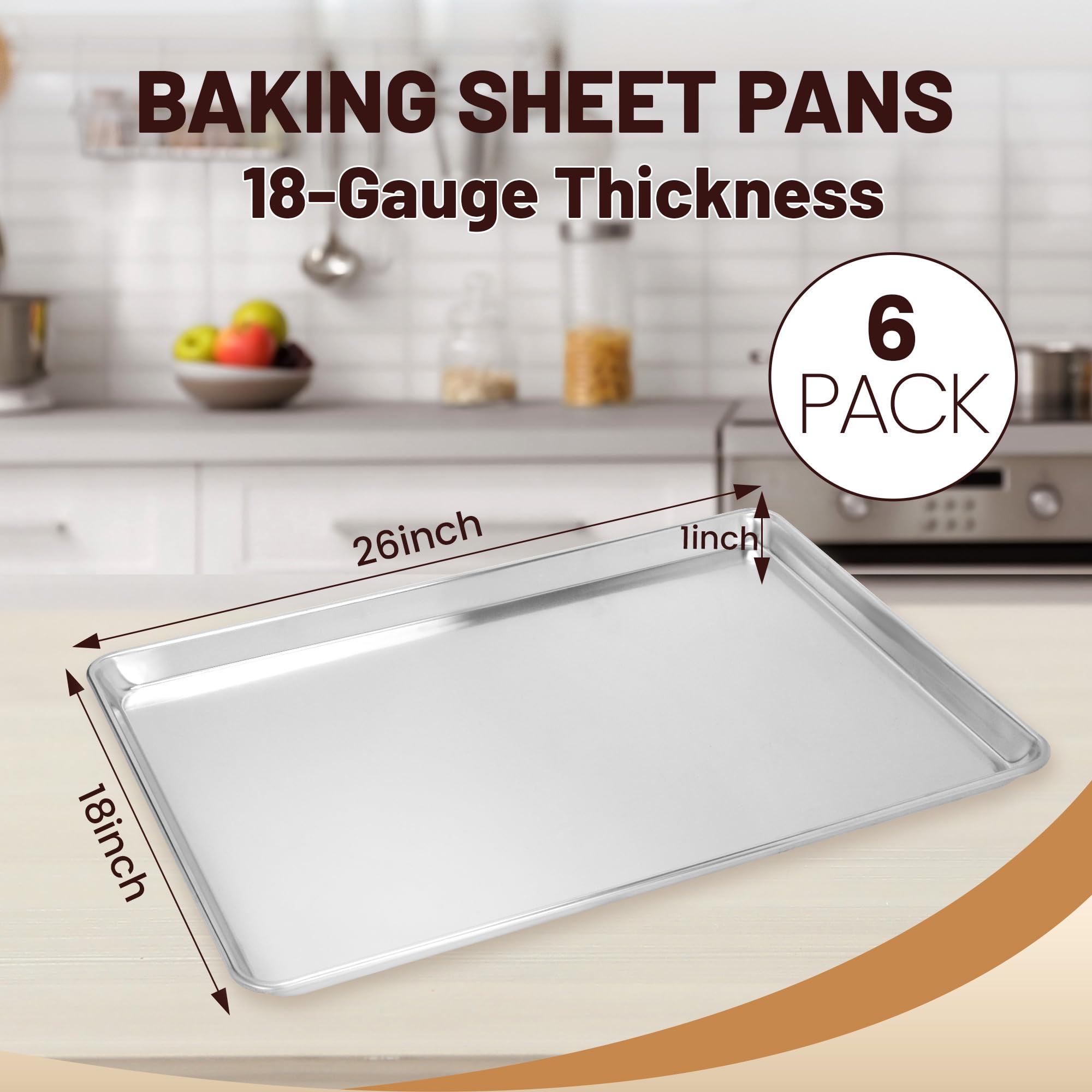 BIEAMA bandeja de aluminio 18x26, bordes curvos para manejo cómodo