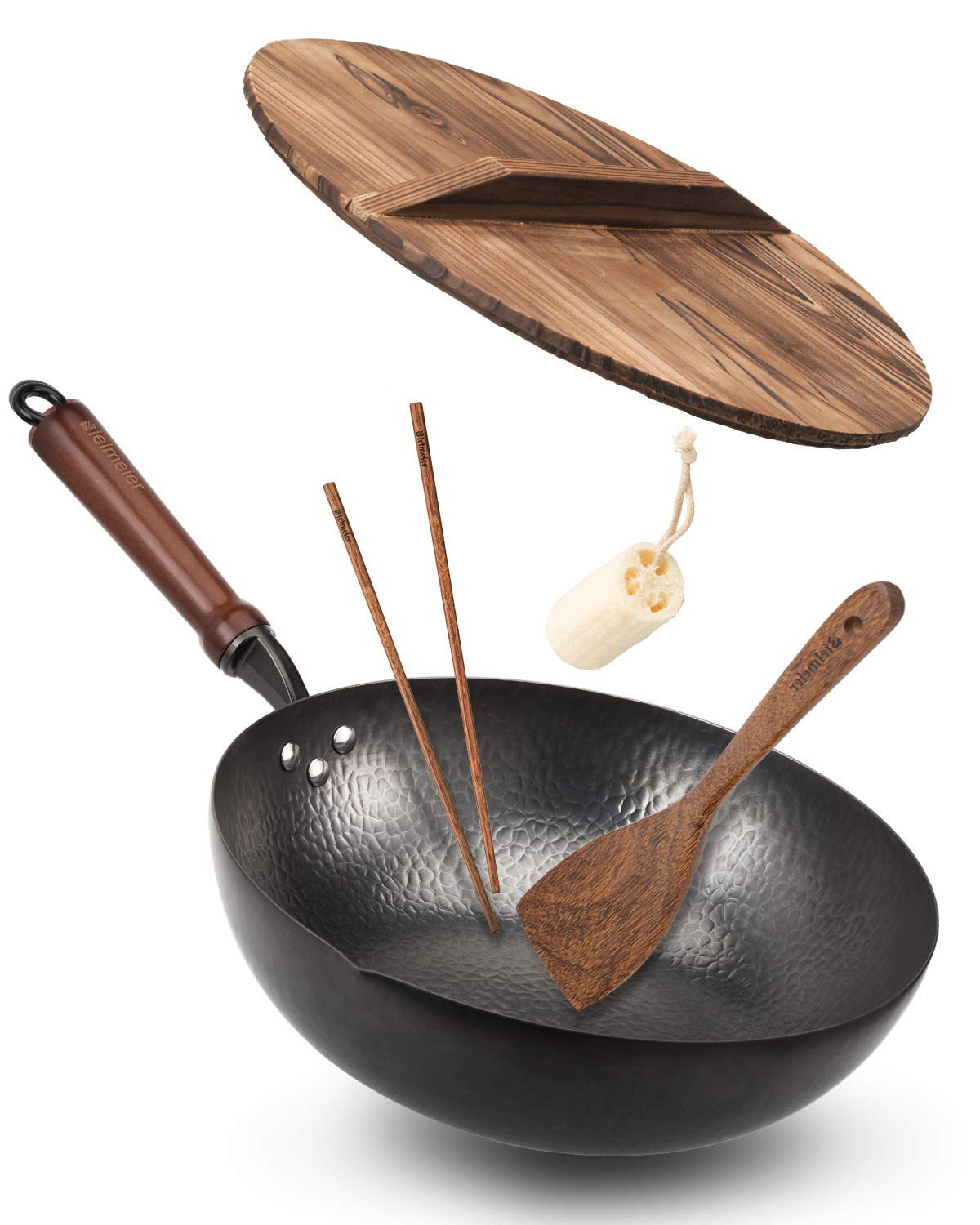Wok BIELMEIER de 12.5 pulgadas con tapa para salteados rápidos y uniformes.
