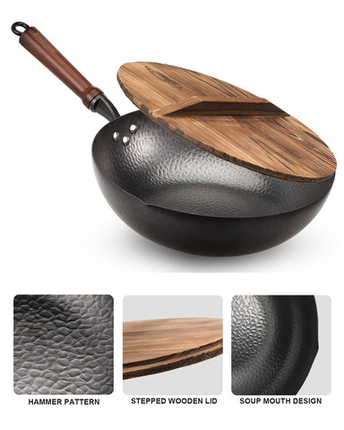 Mango de haya del wok BIELMEIER facilita maniobras y seguridad.