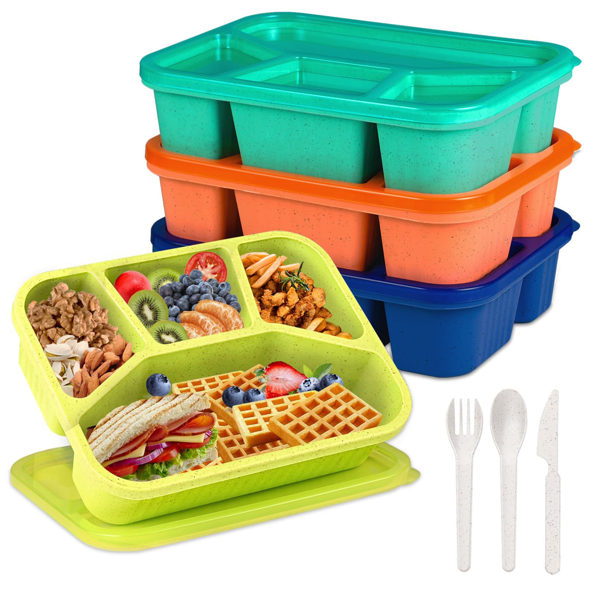 BIEOFFEI Bento 4 compartimentos para almuerzo, organización para la jornada.