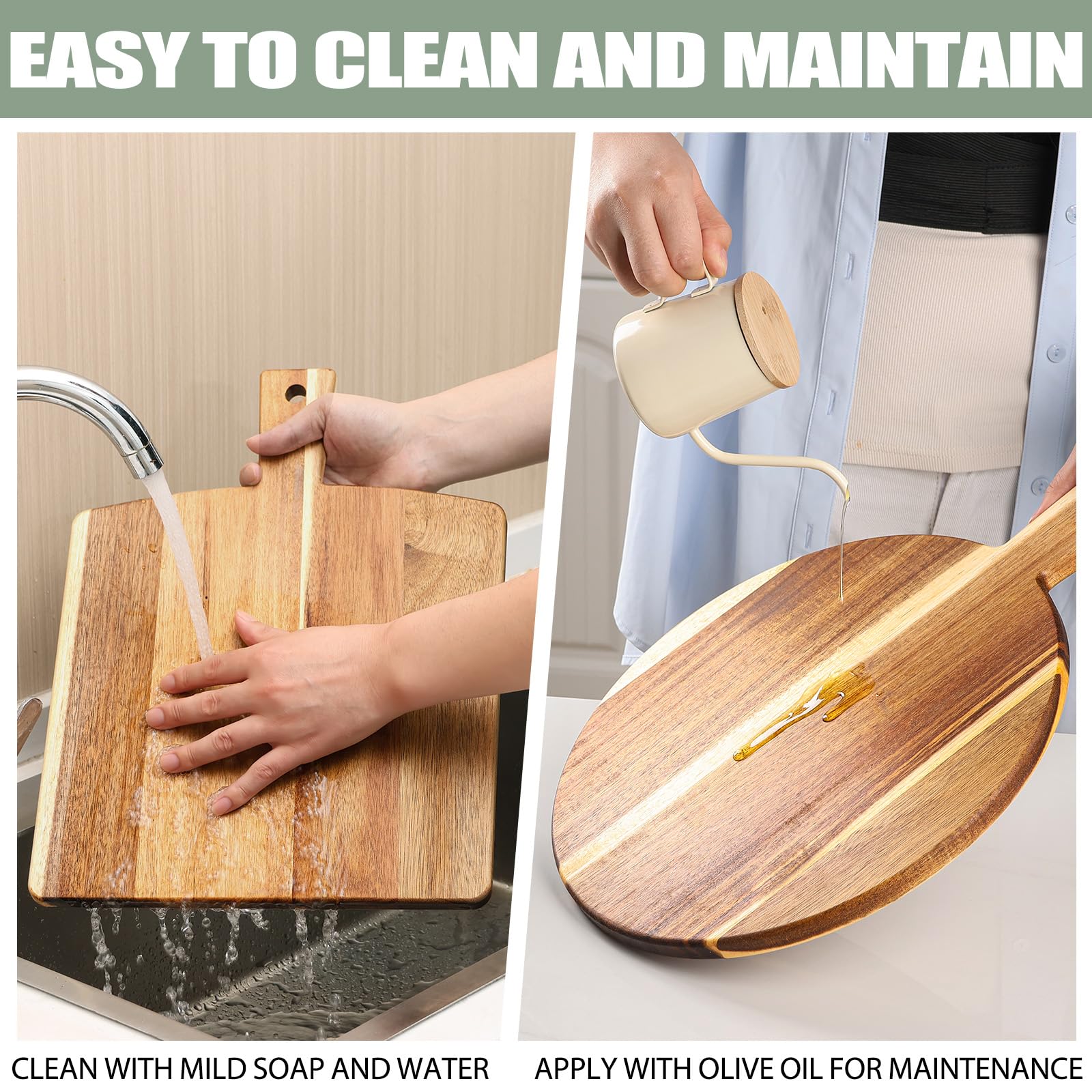 BIEOFFEI: detalle de vetas de madera de acacia en la tabla.