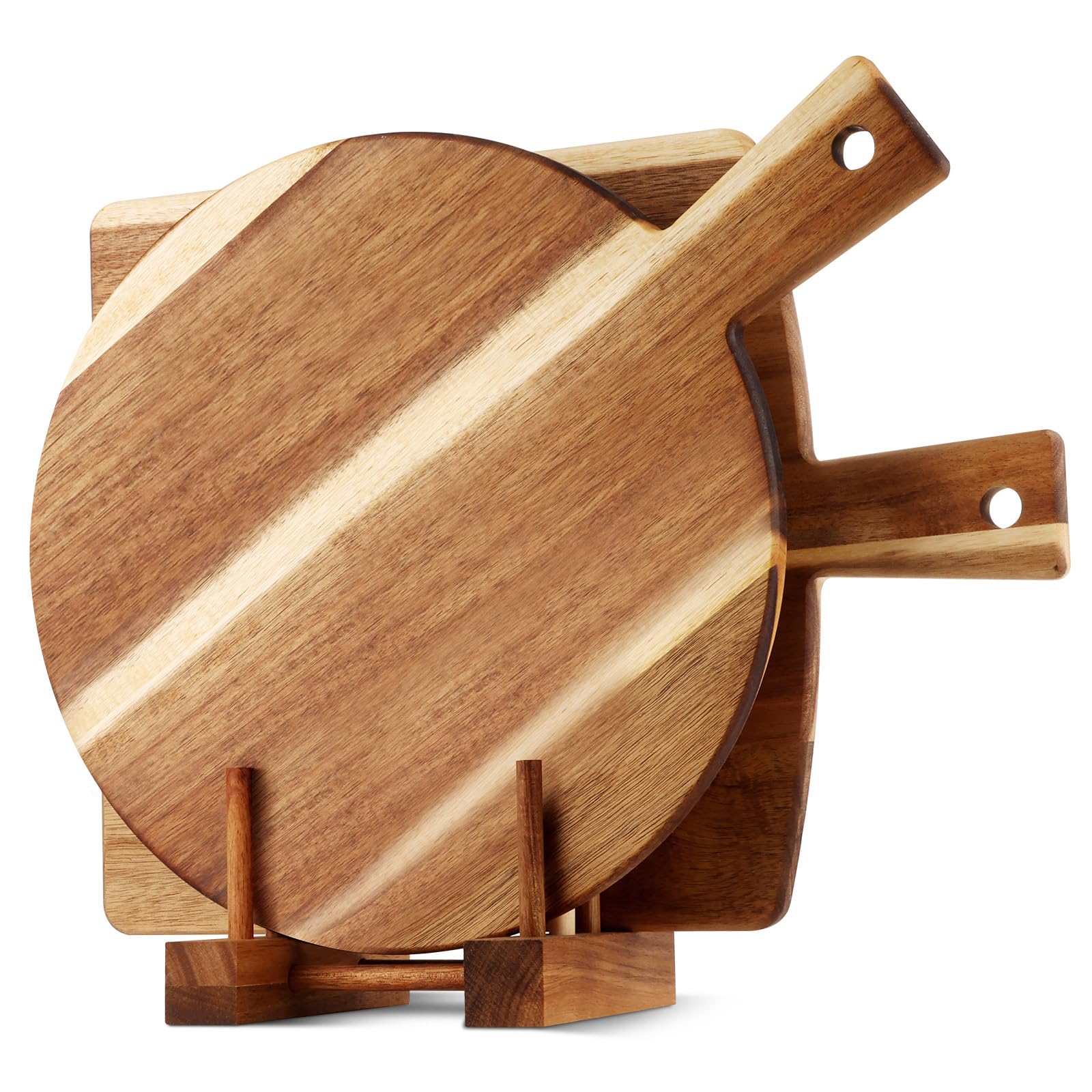 BIEOFFEI: tabla de acacia redonda con soporte para servir y cortar.