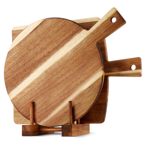 BIEOFFEI: tabla de acacia redonda con soporte para servir y cortar.