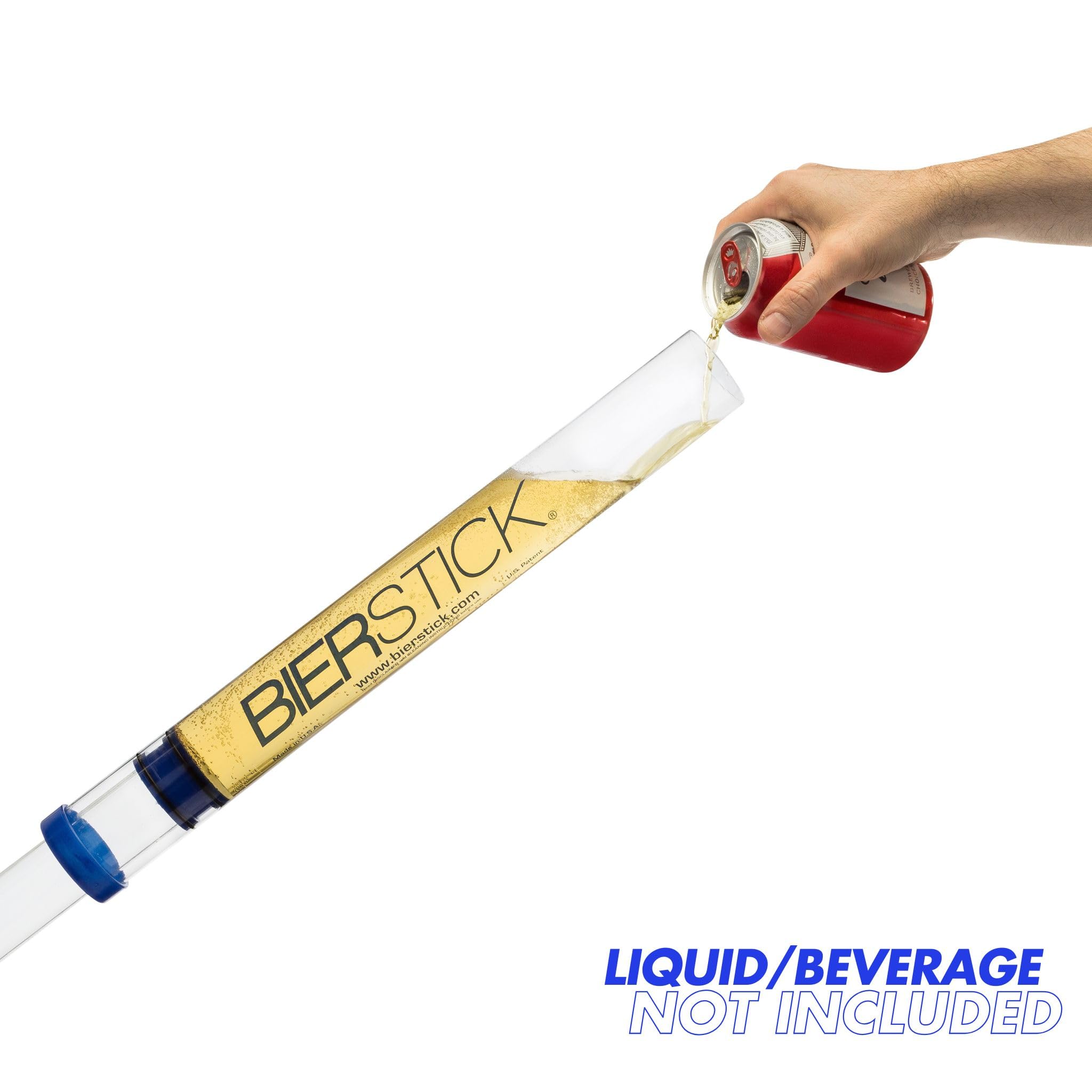Bierstick vertido de cerveza, uso rápido al presionar contra una superficie estable.