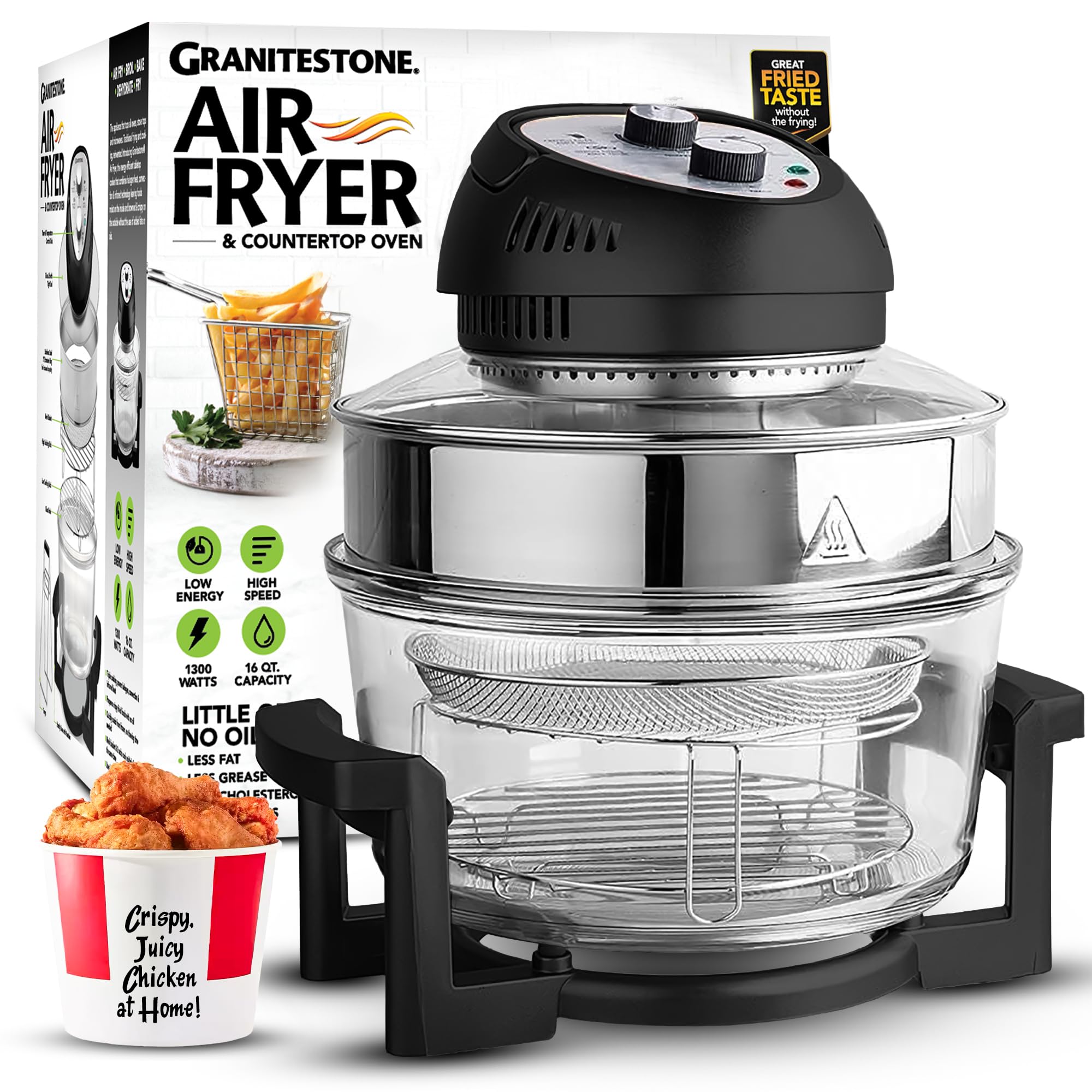 Big Boss 16Qt, vista frontal del horno de aire para porciones grandes.