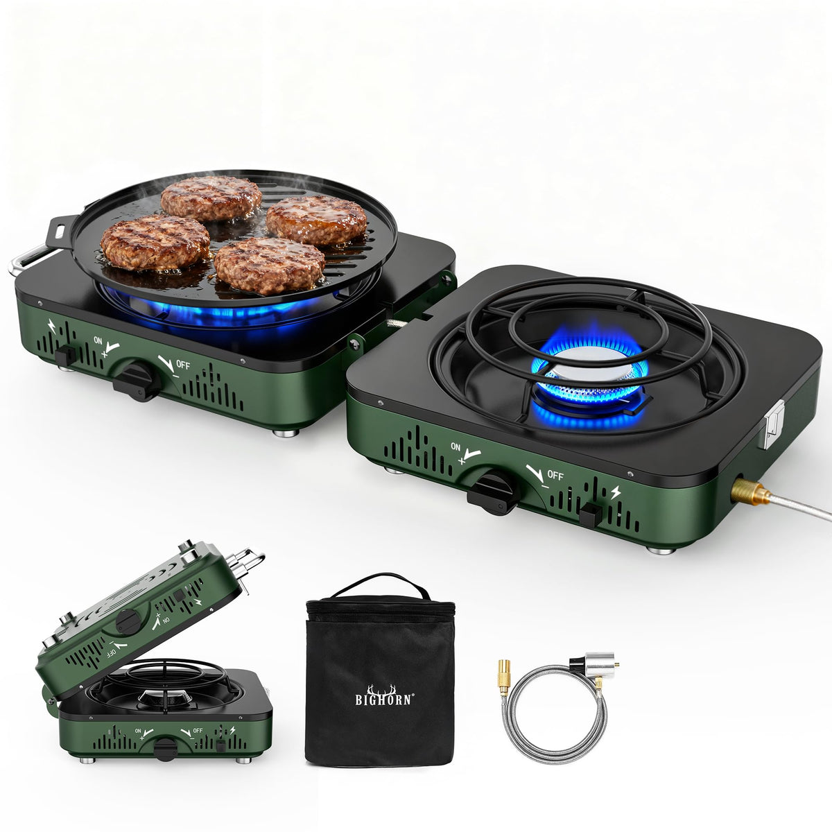BIG HORN OUTDOORS estufa de dos quemadores para camping, cocina rápida al aire libre