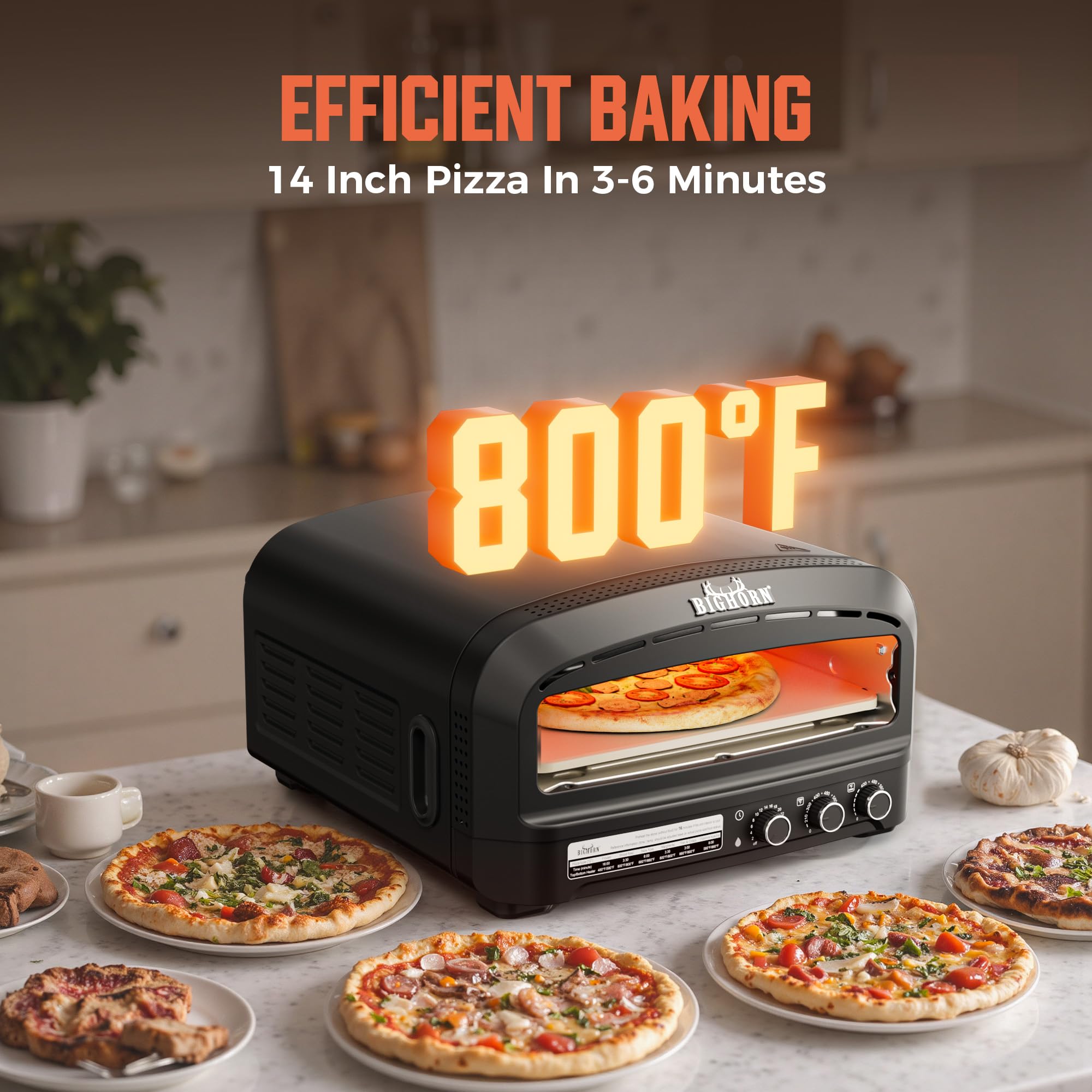 BIG HORN OUTDOORS pizza oven contador compacto ideal para cocinas pequeñas.