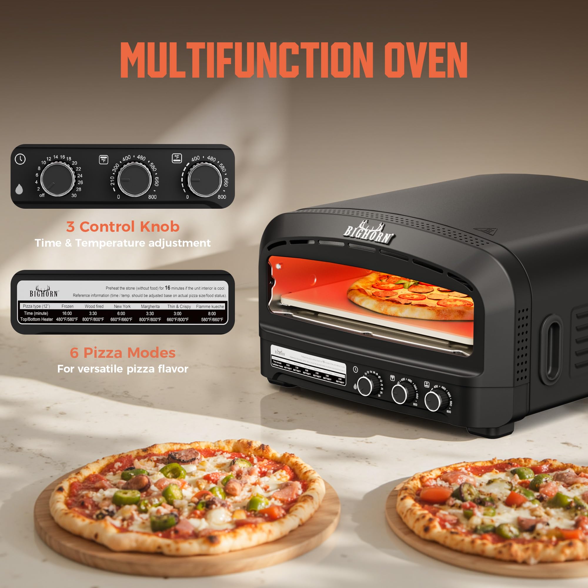 BIG HORN OUTDOORS pizza oven piedra de hornear para corteza crujiente.