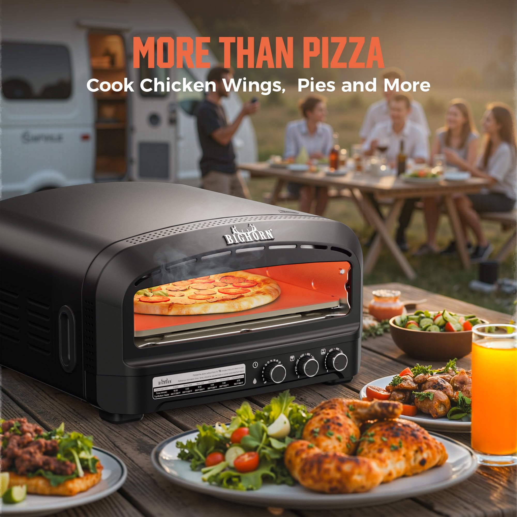 BIG HORN OUTDOORS pizza oven versatilidad para varios estilos de pizza.
