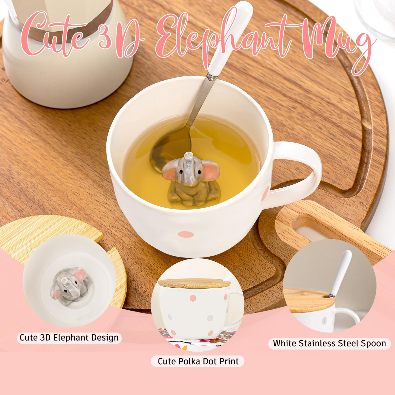 Taza BigNoseDeer elefante apta para lavavajillas, limpieza fácil