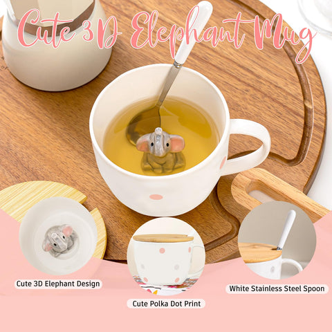 Taza BigNoseDeer elefante apta para lavavajillas, limpieza fácil