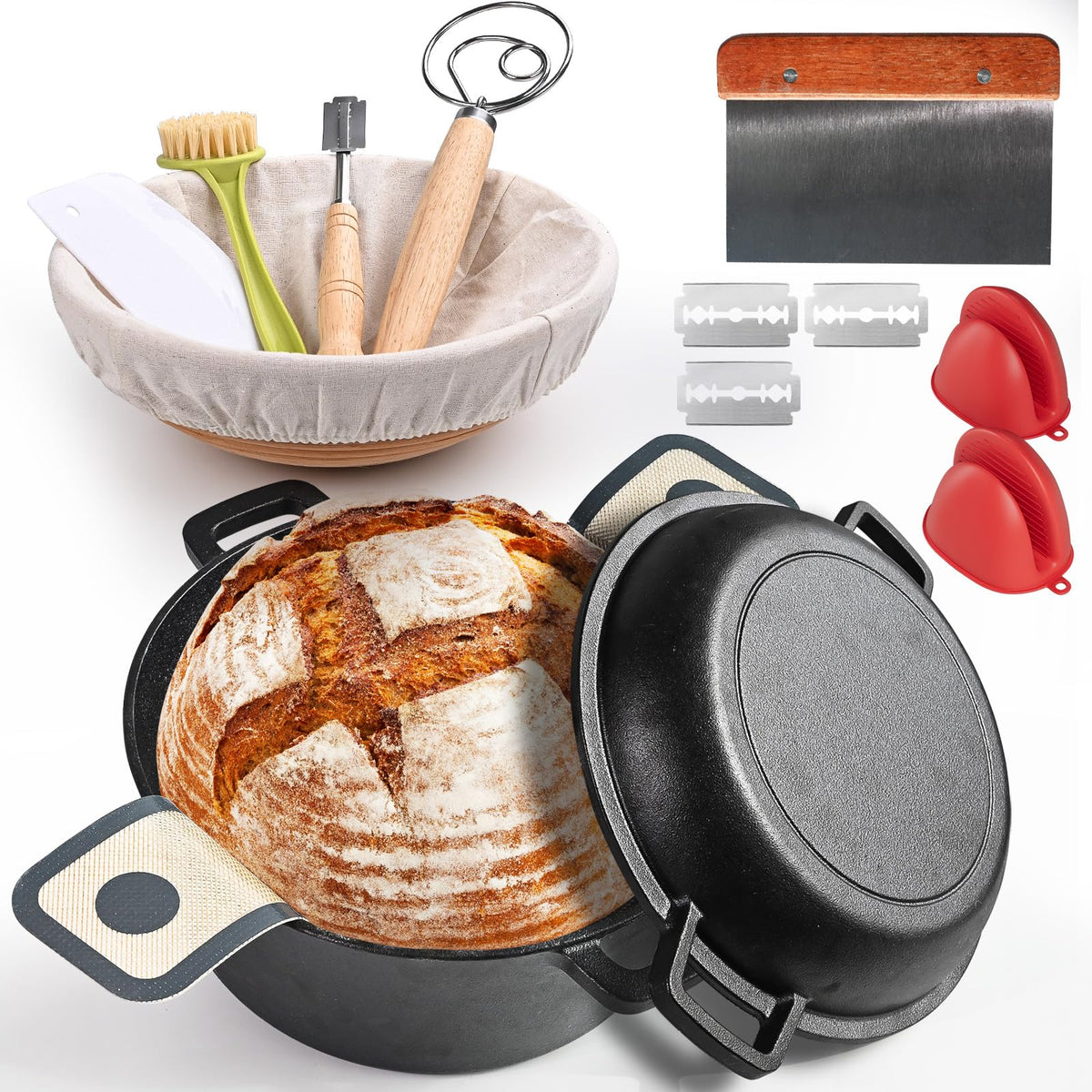 BIGFIT olla de hierro fundido 5QT con tapa para hornear pan de forma uniforme