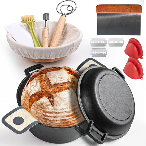 BIGFIT olla de hierro fundido 5QT con tapa para hornear pan de forma uniforme