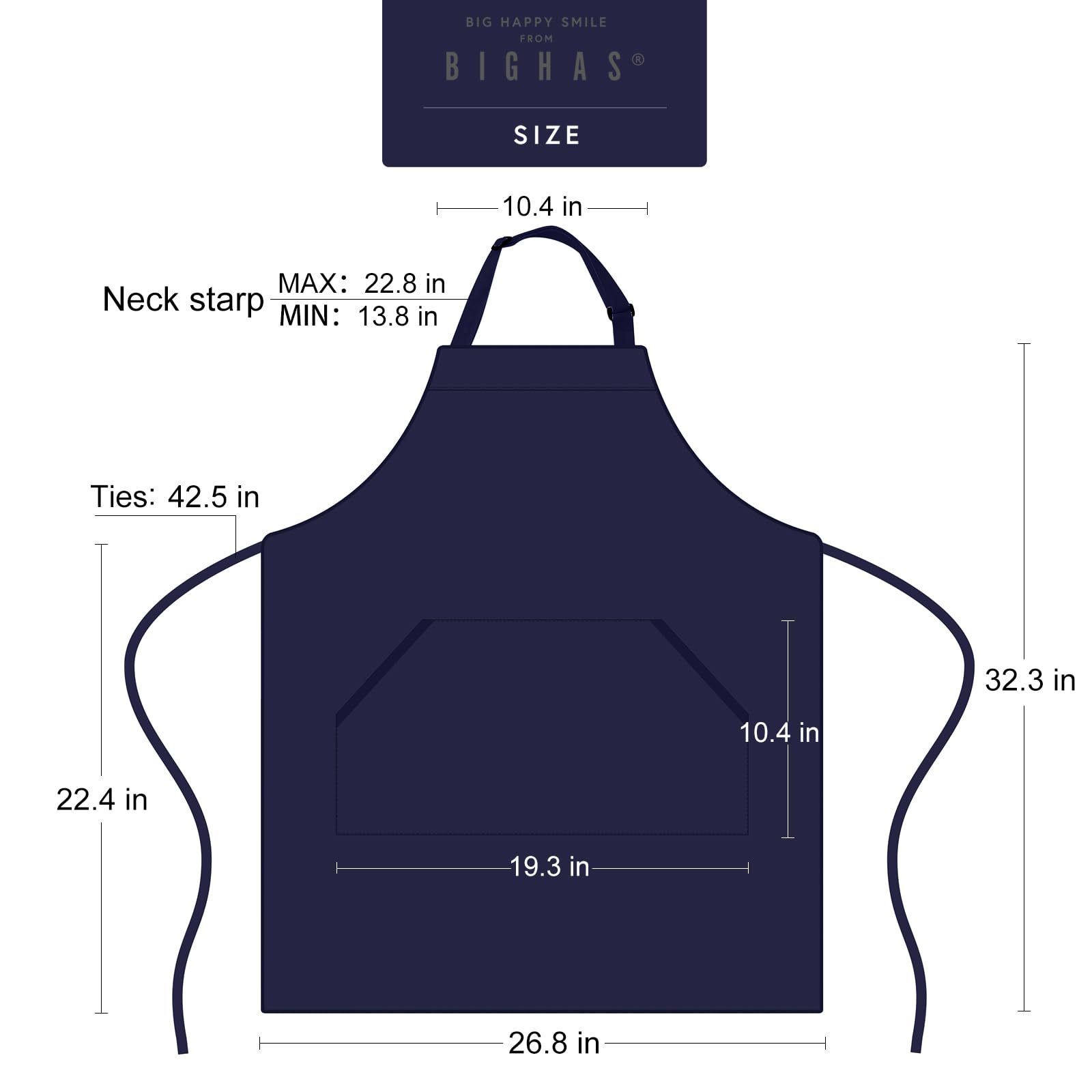 Delantal BIGHAS azul marino, ideal para casa o negocio.