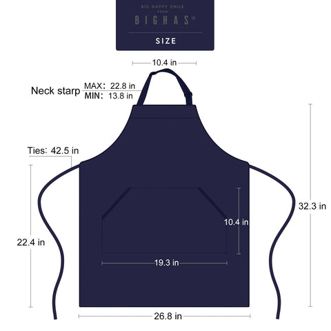 Delantal BIGHAS azul marino, ideal para casa o negocio.