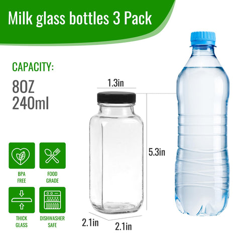 BIGIVACA botellas cuadradas con tapas negras, ahorro de espacio.