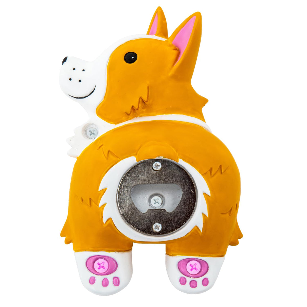 Abrebotellas BigMouth Inc con trasero de corgi, práctico en pared.