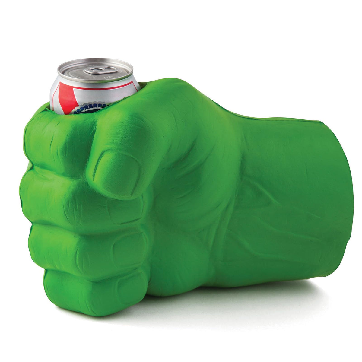 BigMouth Inc Puño Verde Gigante frente, ideal para enfriar latas en fiestas.