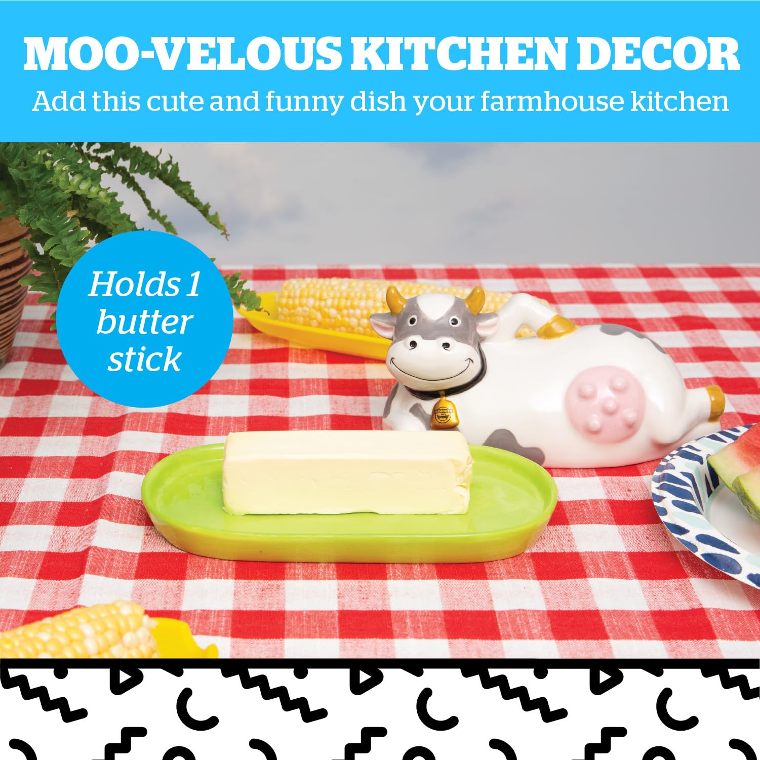 BigMouth Inc Udderly Buttery Butter Dish, vista lateral mostrando la tapa en forma de vaca