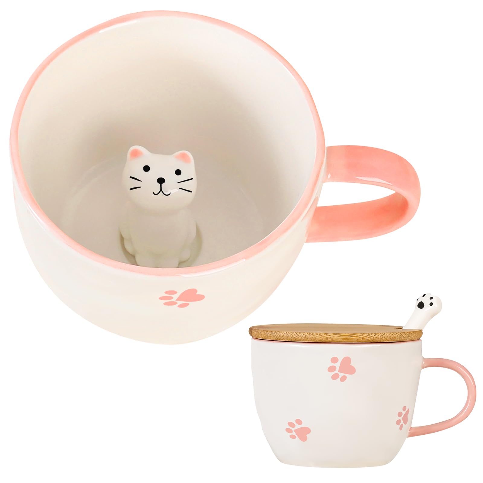 BigNoseDeer Taza kawaii con gato 3D interior, ideal para café diario.