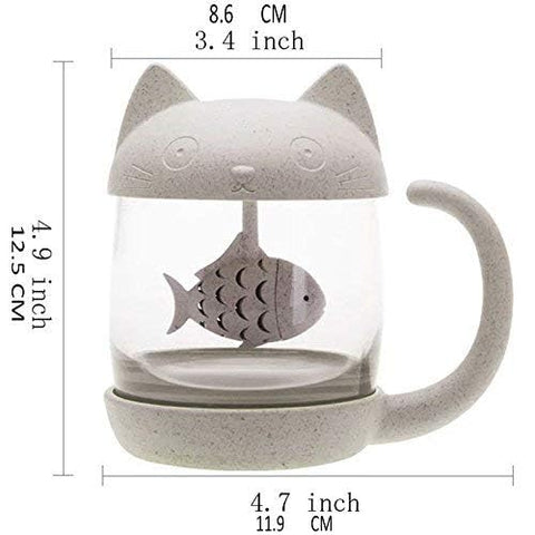 Taza gato kawaii en cristal, experiencia agradable para té diario