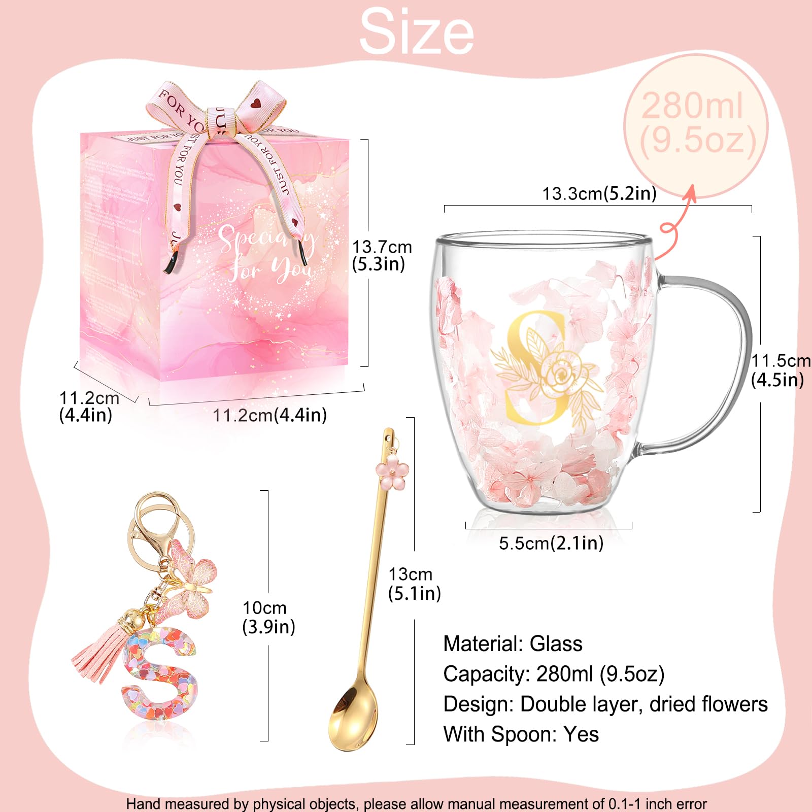 BigNoseDeer caja regalo elegante con flores secas y iniciales.