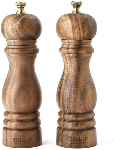 BF Bill.F molinillos de sal y pimienta de acacia, juego de 7 pulgadas para cocina.