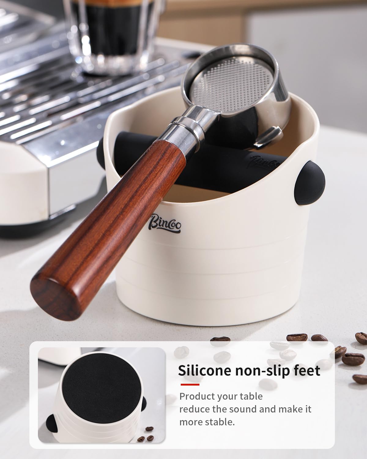 Bincoo caja para posos de café, frente compacto, ideal para encimeras reducidas.