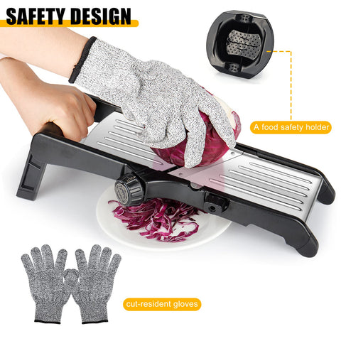 Mandolina BingBing resistente a cortes con guantes para mayor seguridad.