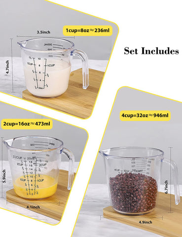 BINGBING tazas medidoras 600ml lectura fácil para mezclas diarias.