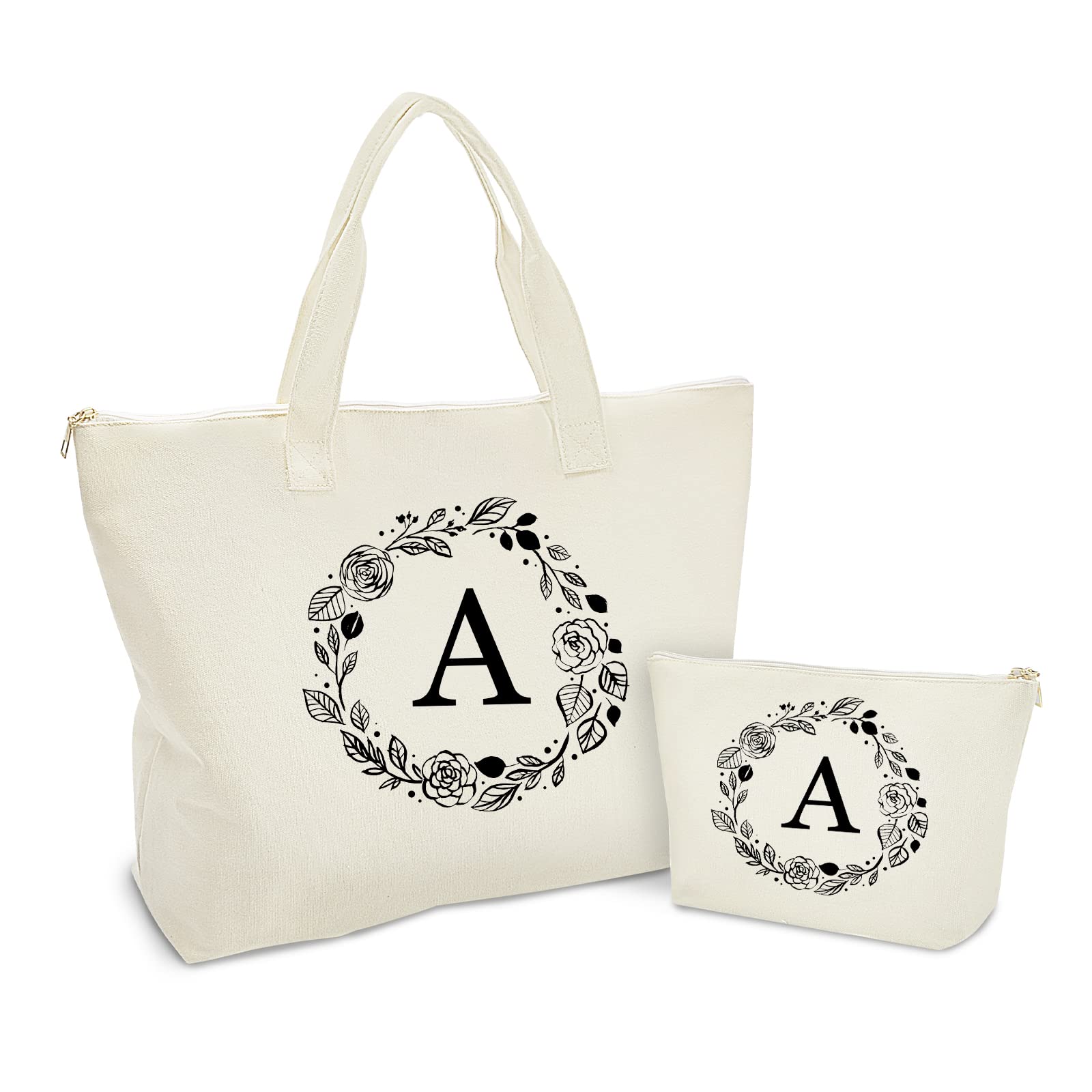 Binggemen bolsa de lona con inicial personalizada y cremallera para regalo único