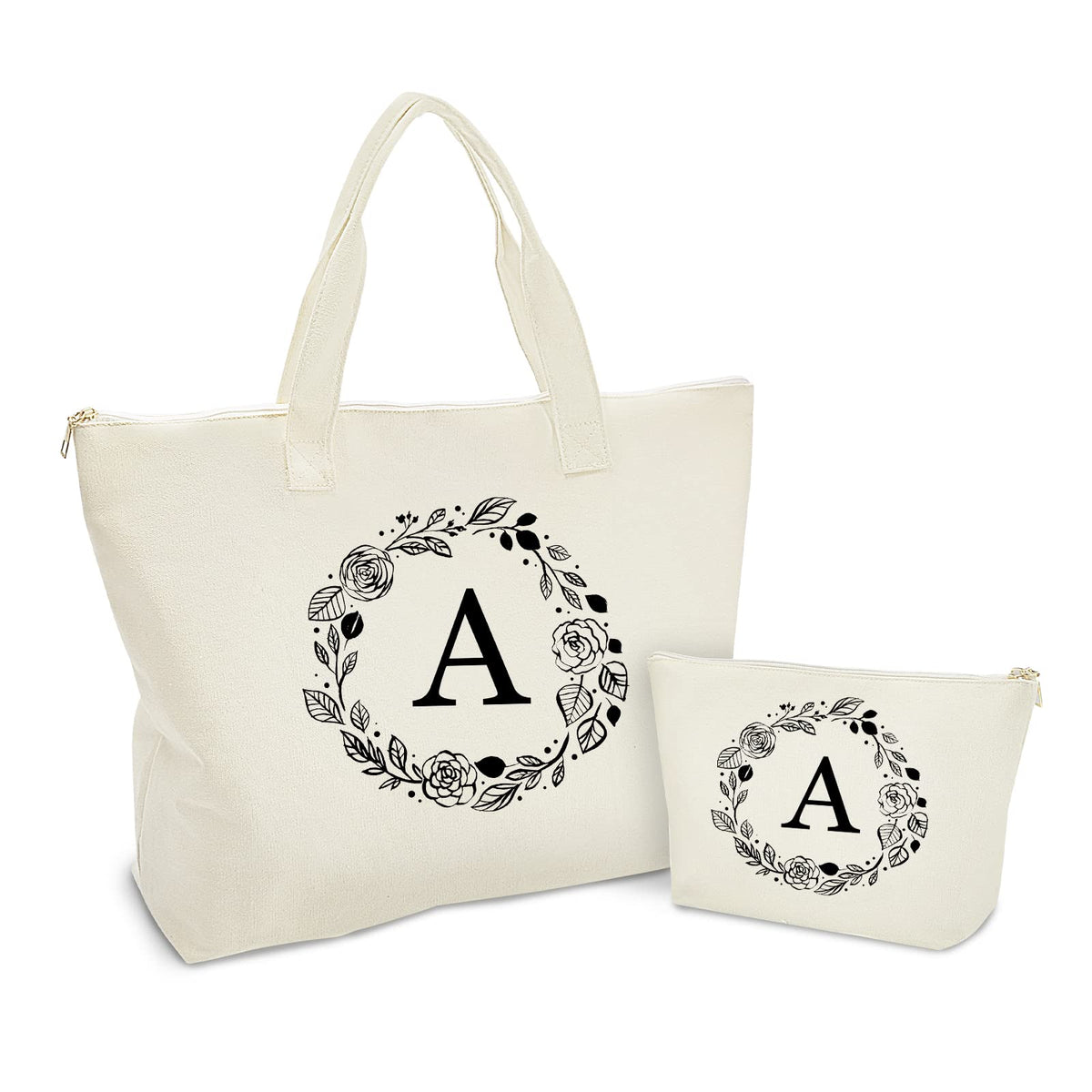Binggemen bolsa de lona con inicial personalizada y cremallera para regalo único
