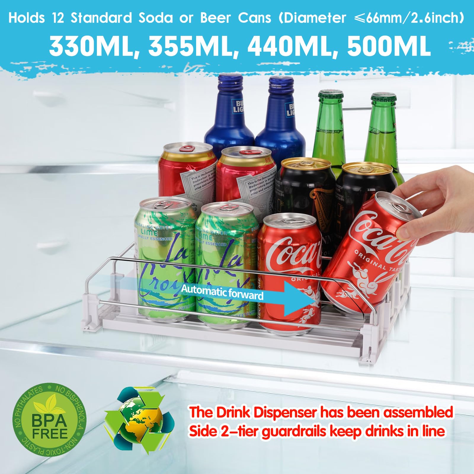 BingoHive sistema de empuje para latas en refrigerador, facilita ordenar varias bebidas