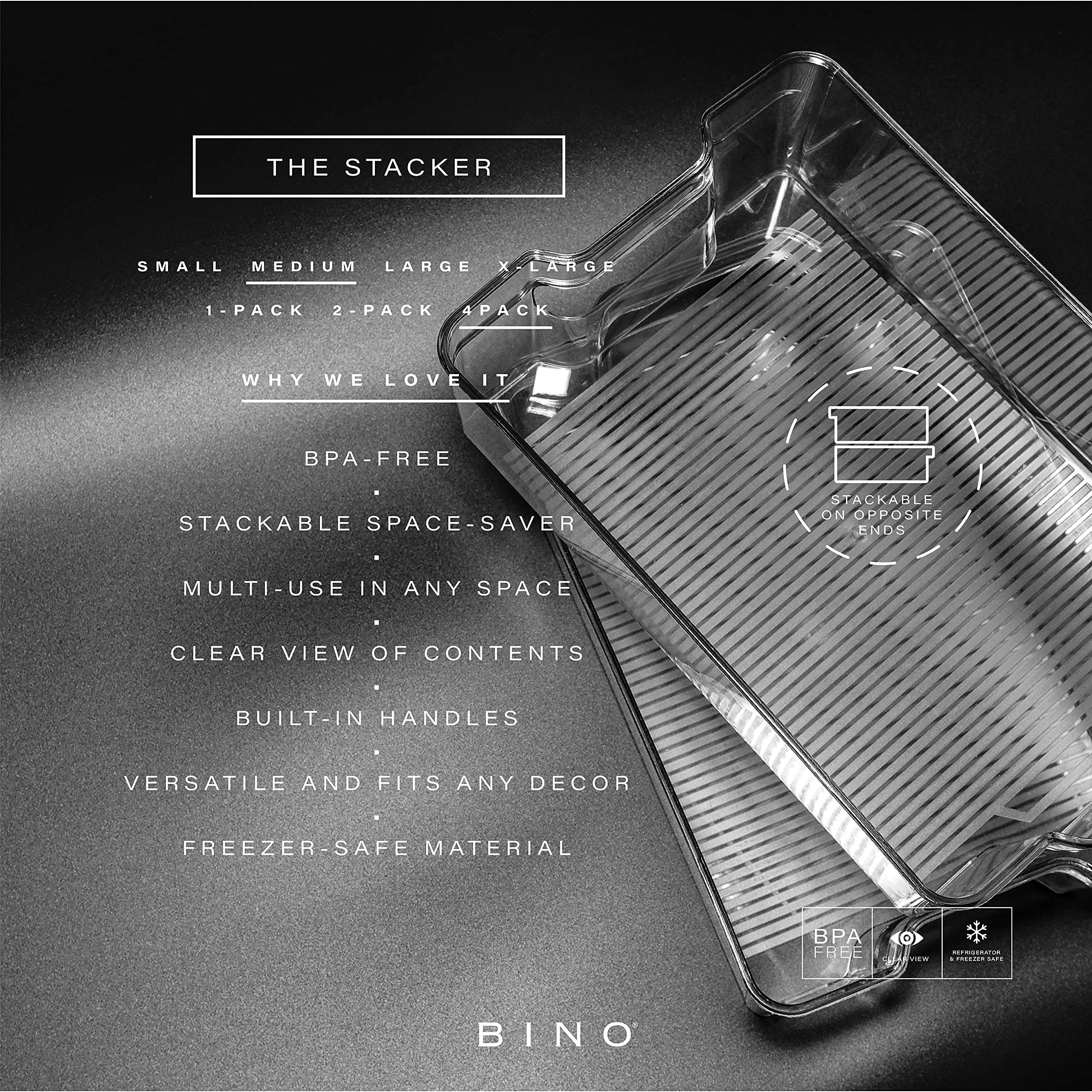 BINO contenedores transparentes, vista frontal, facilita localizar alimentos sin abrir.