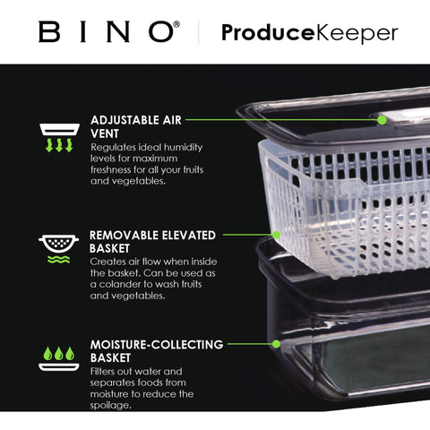 BINO conservador con ventilación ajustable regula la humedad para conservar productos.