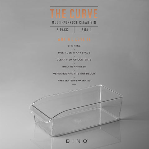 Contenedores de distintos tamaños BINO Curve Collection para adaptar estantes y cajones.