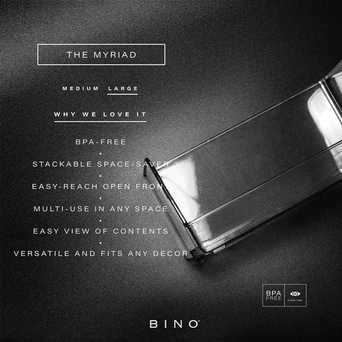 Organizadores BINO para cocina y despensa, transparentes para ver contenidos fácilmente.