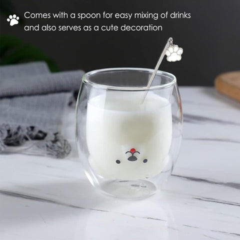 Binoster taza gato, vidrio claro evita condensación y mantiene la bebida estable.
