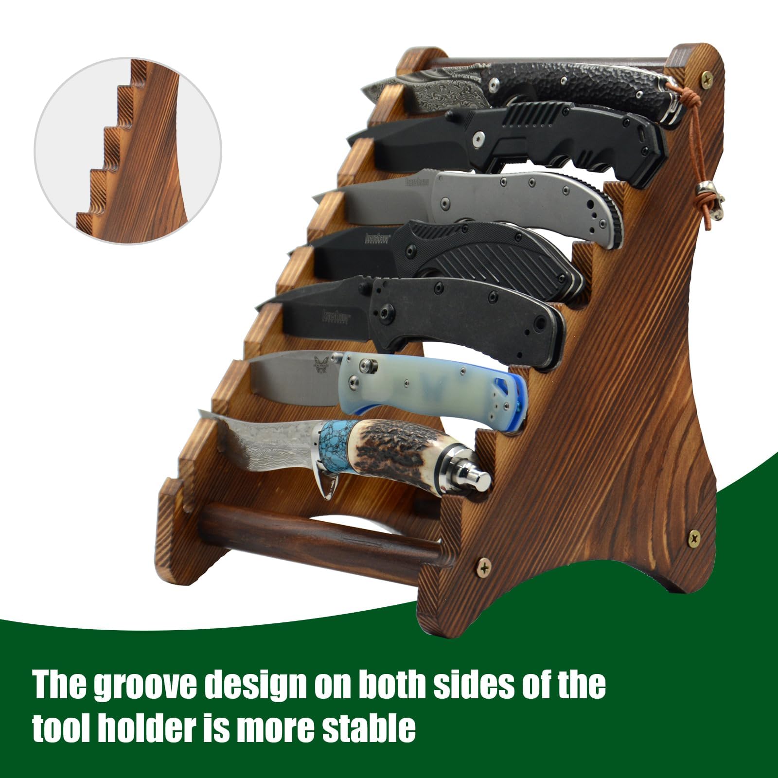 Biobasedon soporte de cuchillos de madera para colección estable.