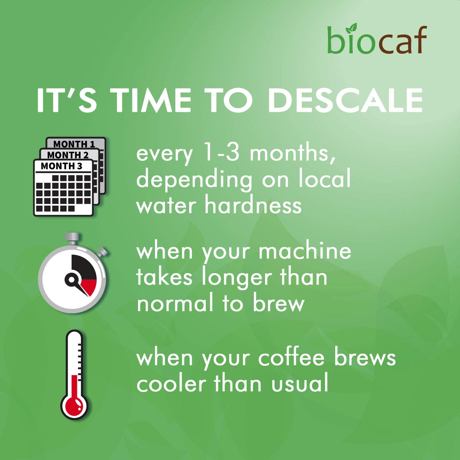Biocaf desincrustante para máquina espresso, uso rápido y resultados consistentes.