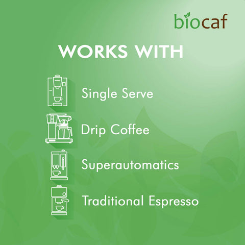 Biocaf ingredientes ecológicos y biodegradables, opción respetuosa con el medio ambiente.
