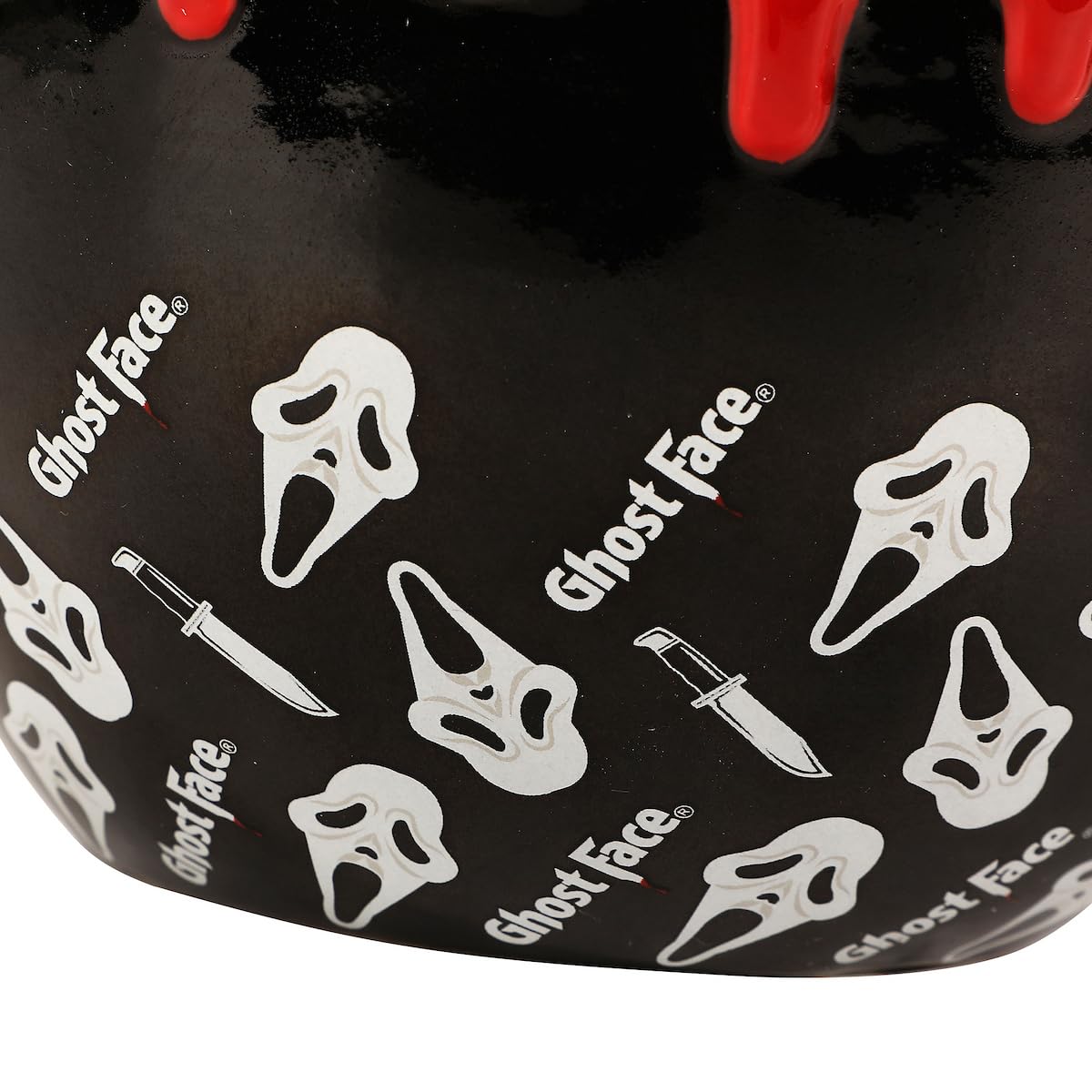 Bioworld Ghostface, borde rojo con goteo, estética de horror, funcional para comer.